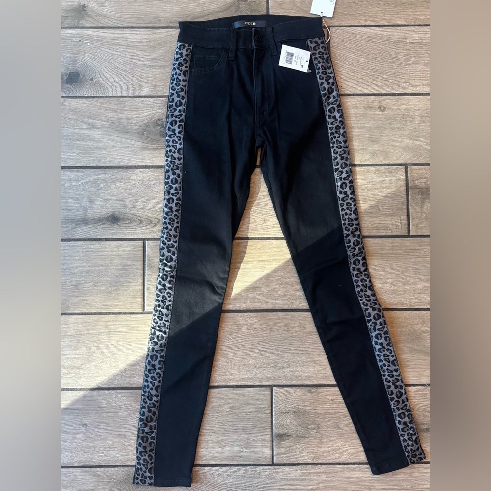 Joe’s Jeans High Rise Skinny Ankle Jeans Leopard Side Stripe Black Size 23 NWT - Picture 2 of 11